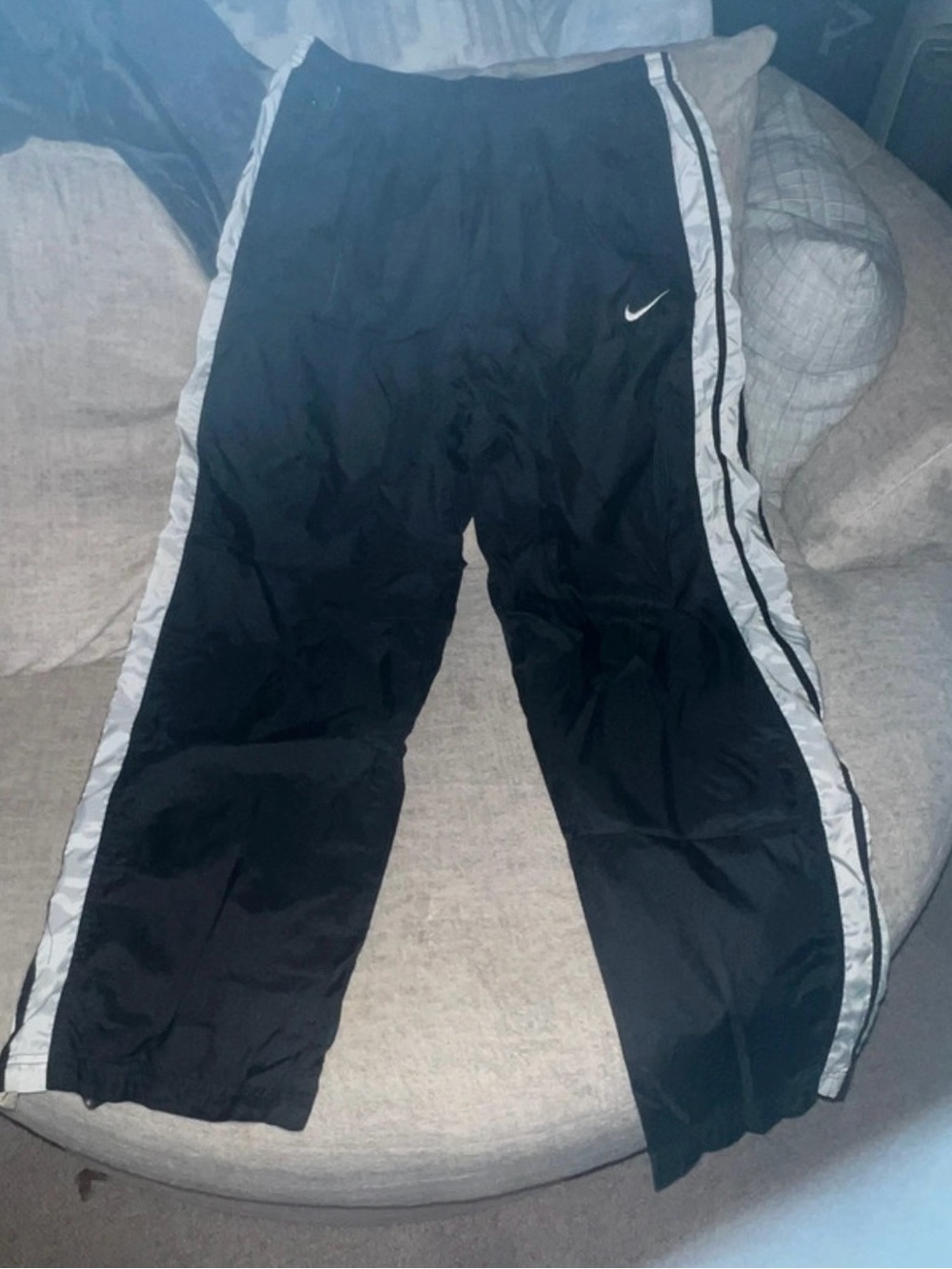 Nike Women’s Track Pants, Black/White Side Stripe, Swoosh Logo, Pockets,